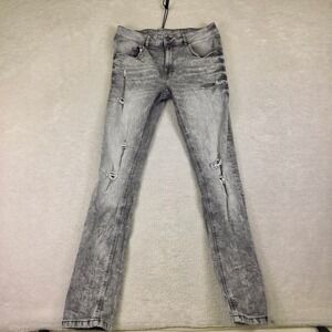M. Society Mens Distressed Grey Acid Wash Skinny Jeans 34x32 Ripped Denim